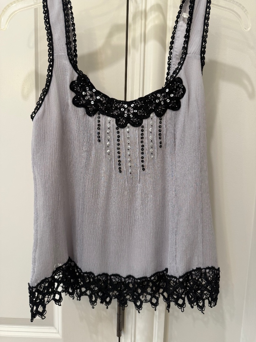 Nanette Lepore Gray & Black Lace Embellished Sleeveless Top Size 4